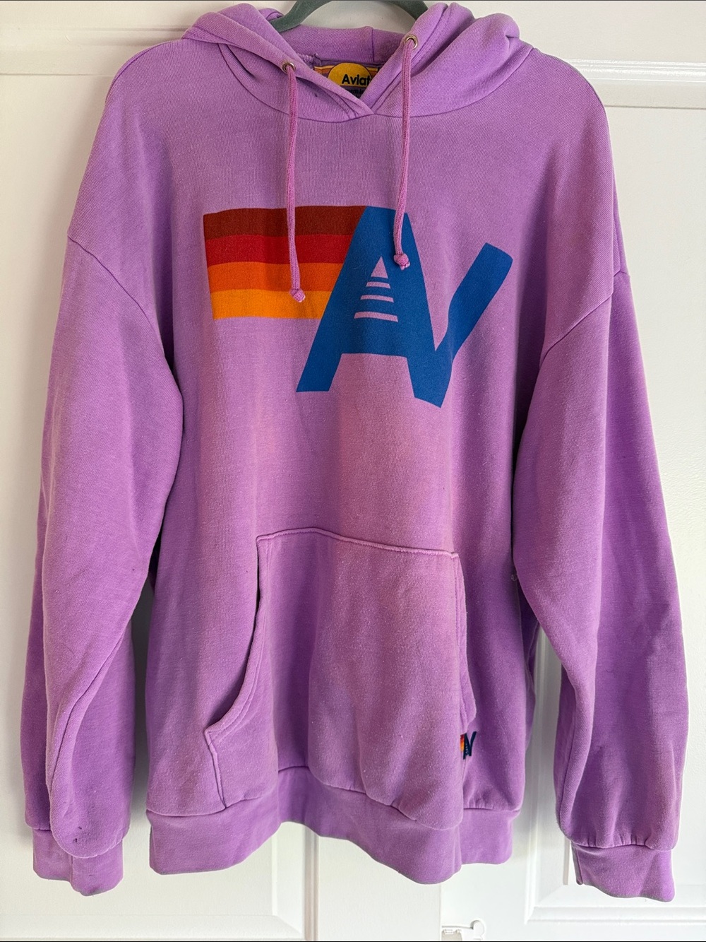 💜 TRENDING!! Aviator Nation Logo Pullover Relaxed Hoodie in Neon Purple